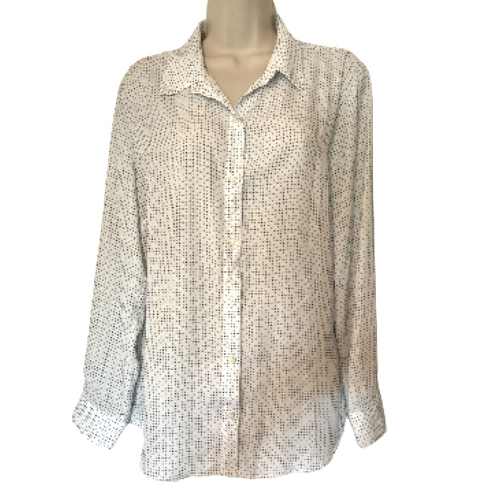 Banana Republic White Button Down Shirt with Brown and Blue Polka Dots